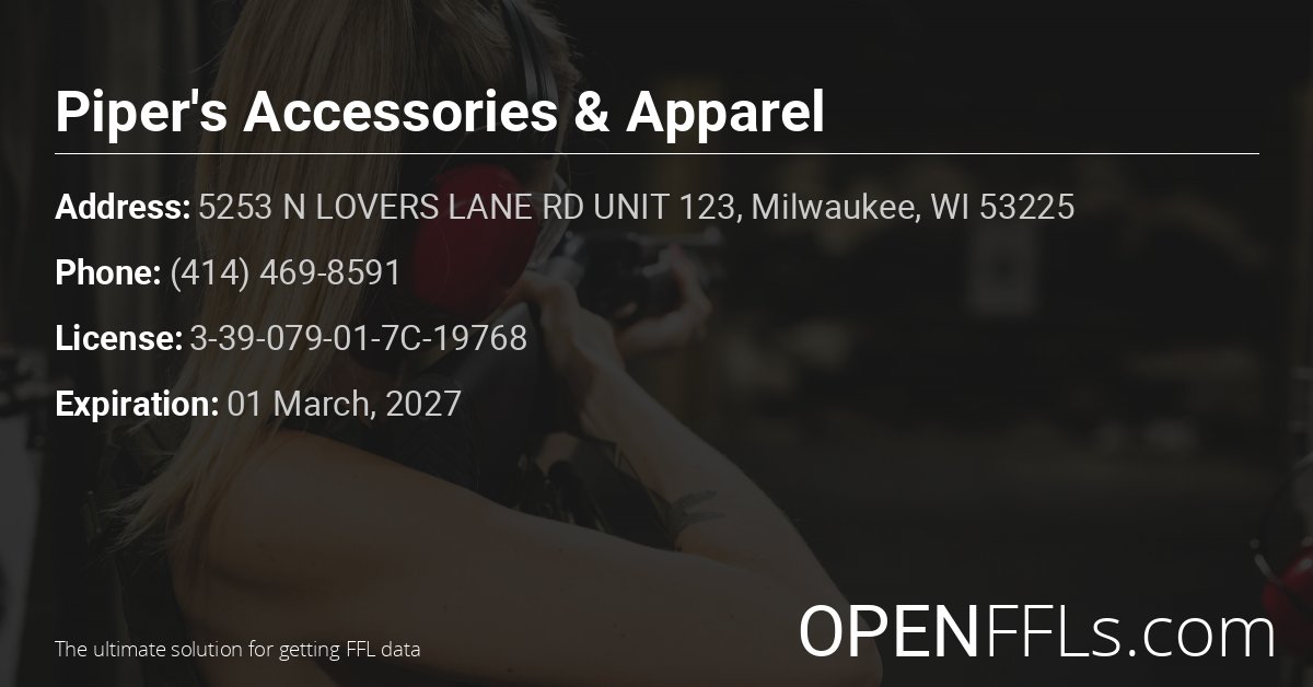 FFL Piper's Accessories & Apparel 3-39-079-01-7C-19768 info card