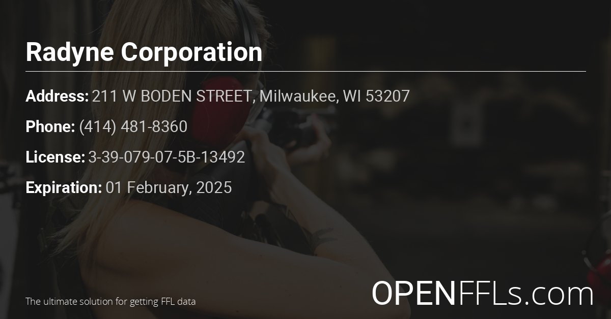 FFL Radyne Corporation 3-39-079-07-5B-13492 info card