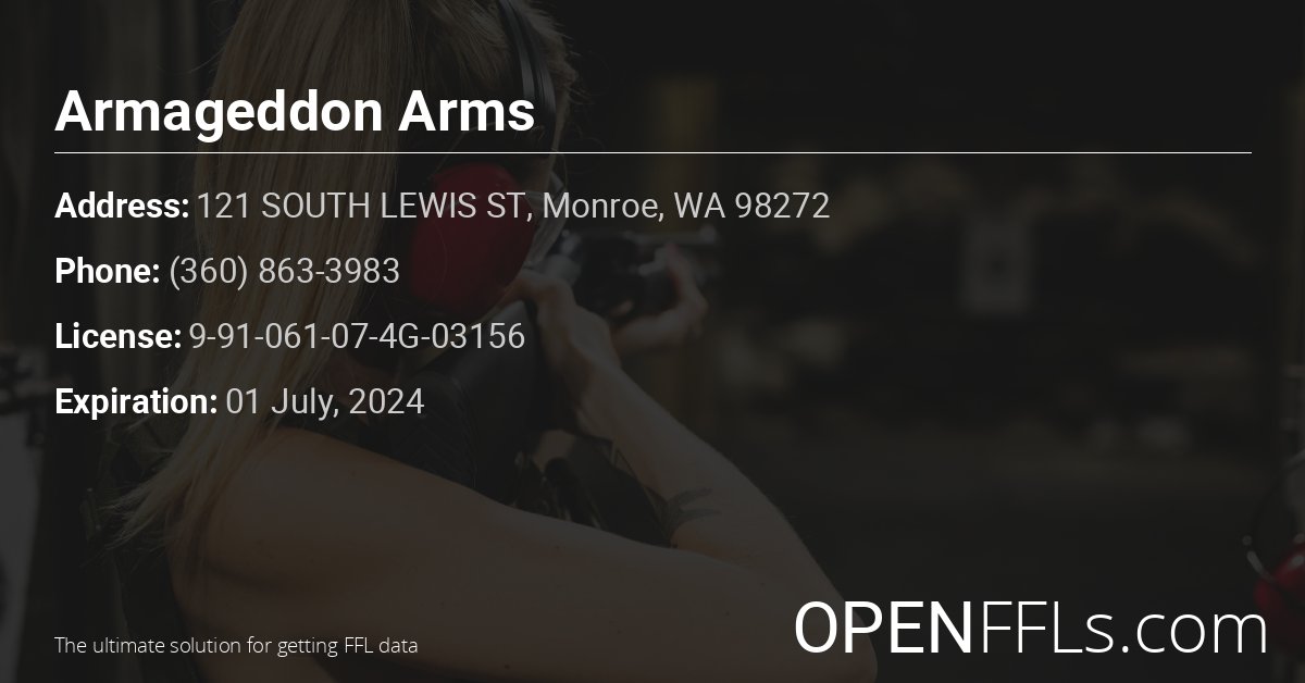 FFL Armageddon Arms 9-91-061-07-4G-03156 info card